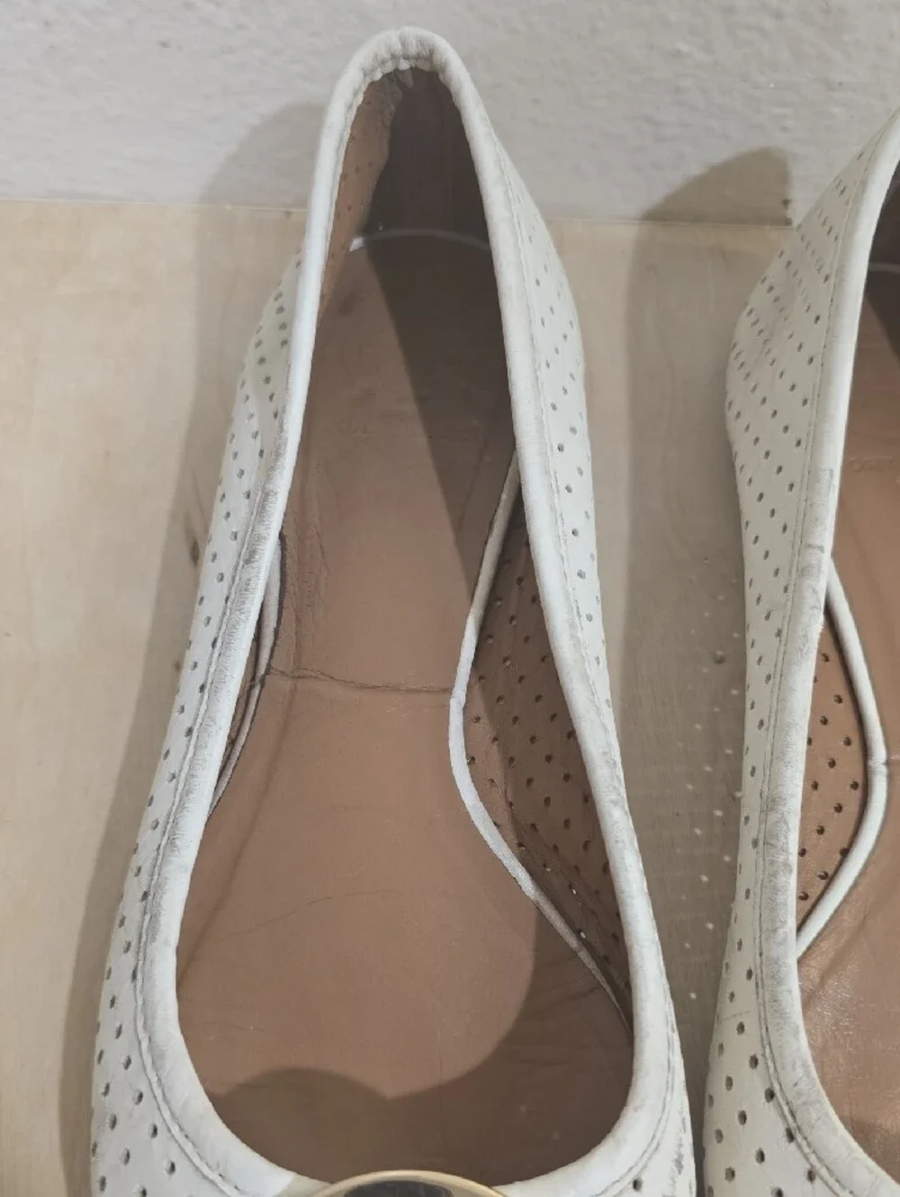 Tory Burch White Perforated Leather Logo Medallion Flats